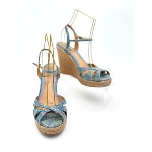 Gucci Light Blue GG Denim Espadrille Wedges Open Toe Platform Heels Y2k EU 38